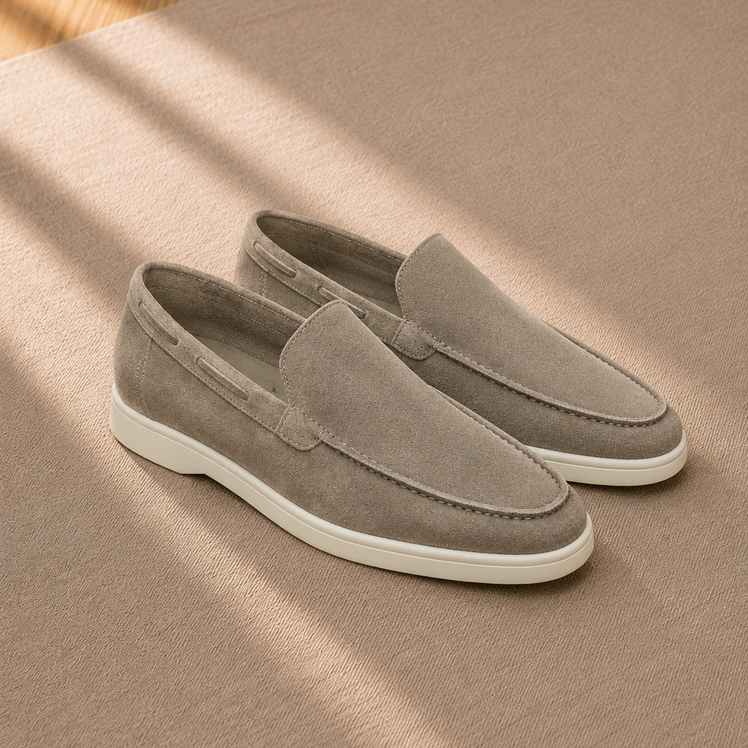 Men's Suede Penny Loafers Handcrafted Stitch Detail