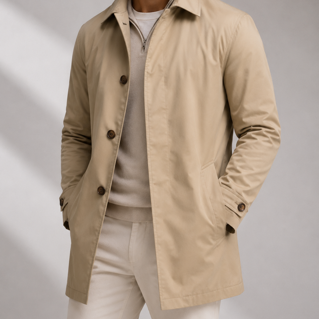 Men's Single Breasted Overcoat with Button Cuffs