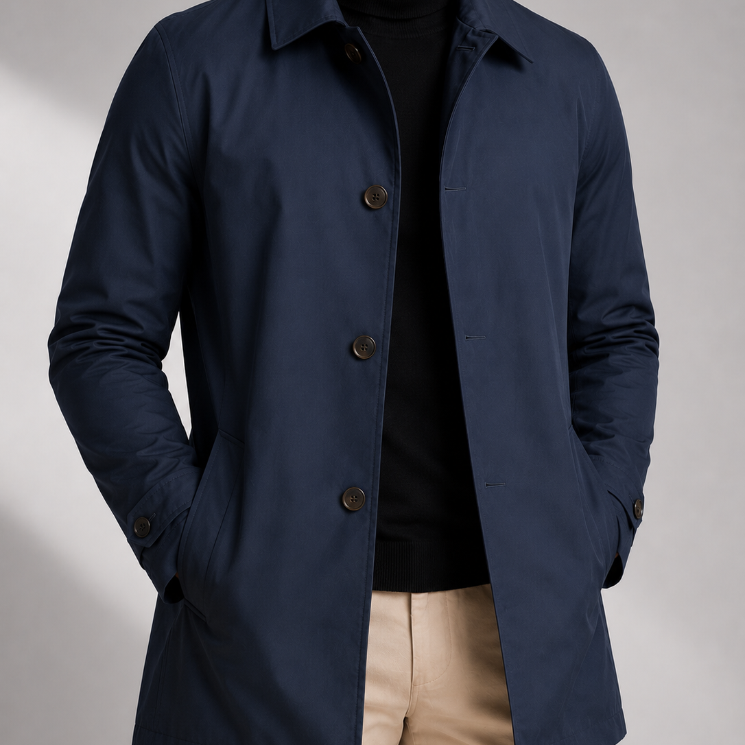 Men's Single Breasted Overcoat with Button Cuffs