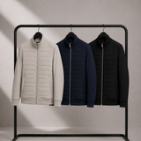 Men's Quilted Panel Full-Zip Jacket with Jersey Sleeves