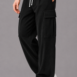 Corduroy Cargo Trousers with Drawstring Waist