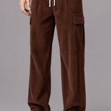 Corduroy Cargo Trousers with Drawstring Waist
