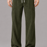 Corduroy Cargo Trousers with Drawstring Waist