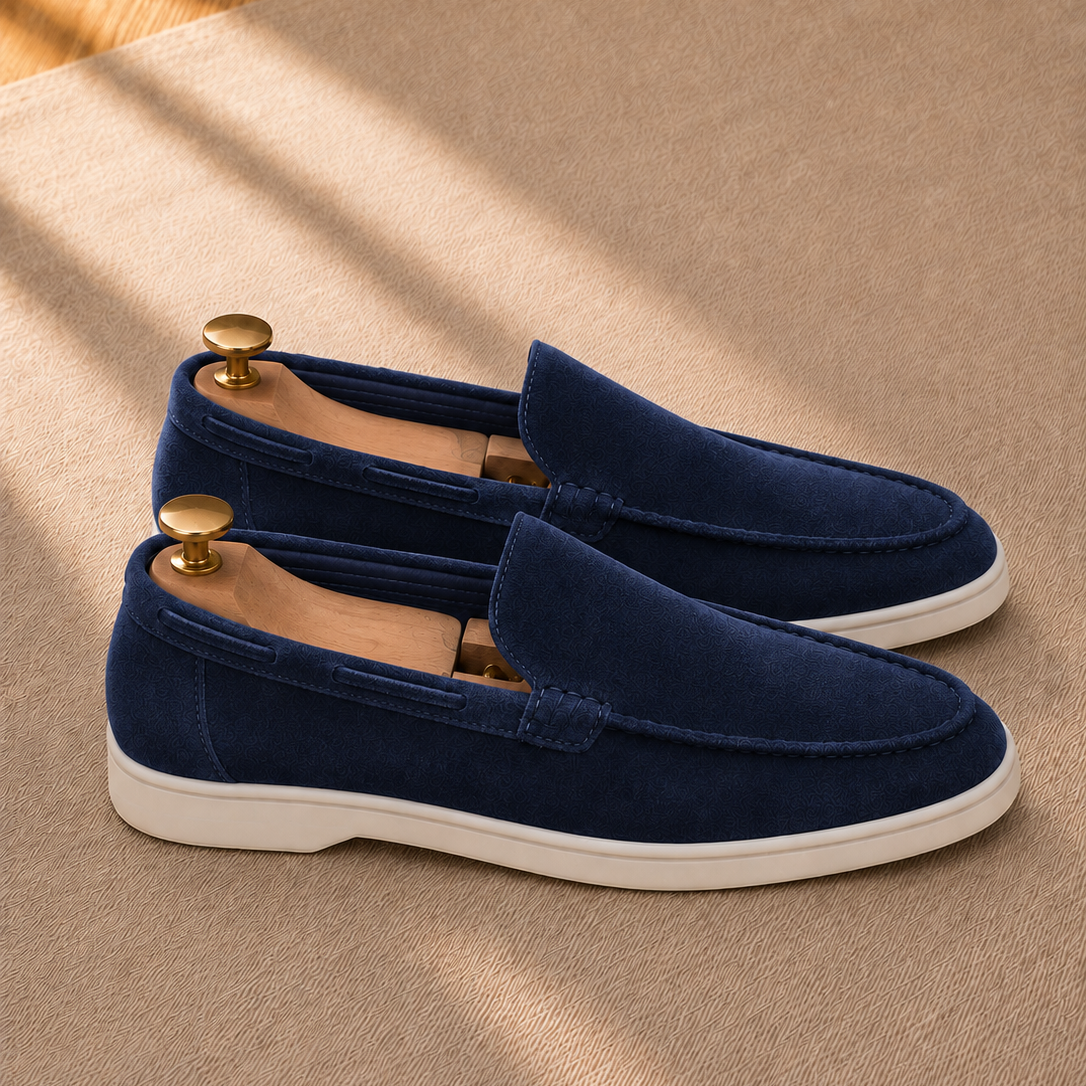 Men's Suede Penny Loafers Handcrafted Stitch Detail