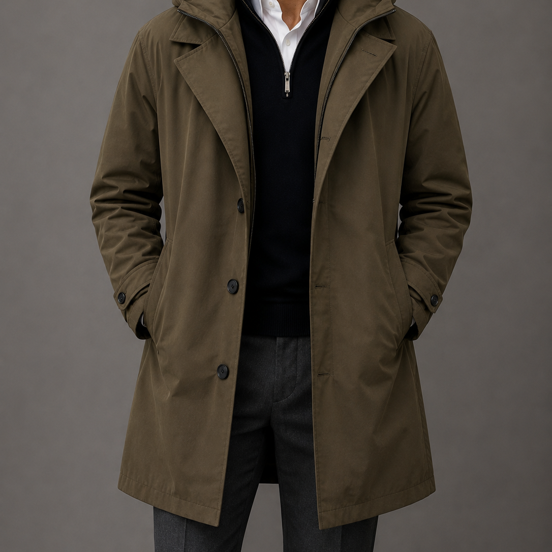 Men's Layered Hooded Longline Coat