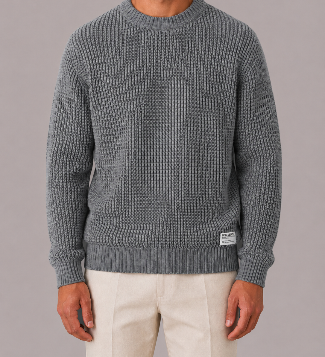 Men's Oversized Waffle Knit Crewneck Jumper for Casual Fit