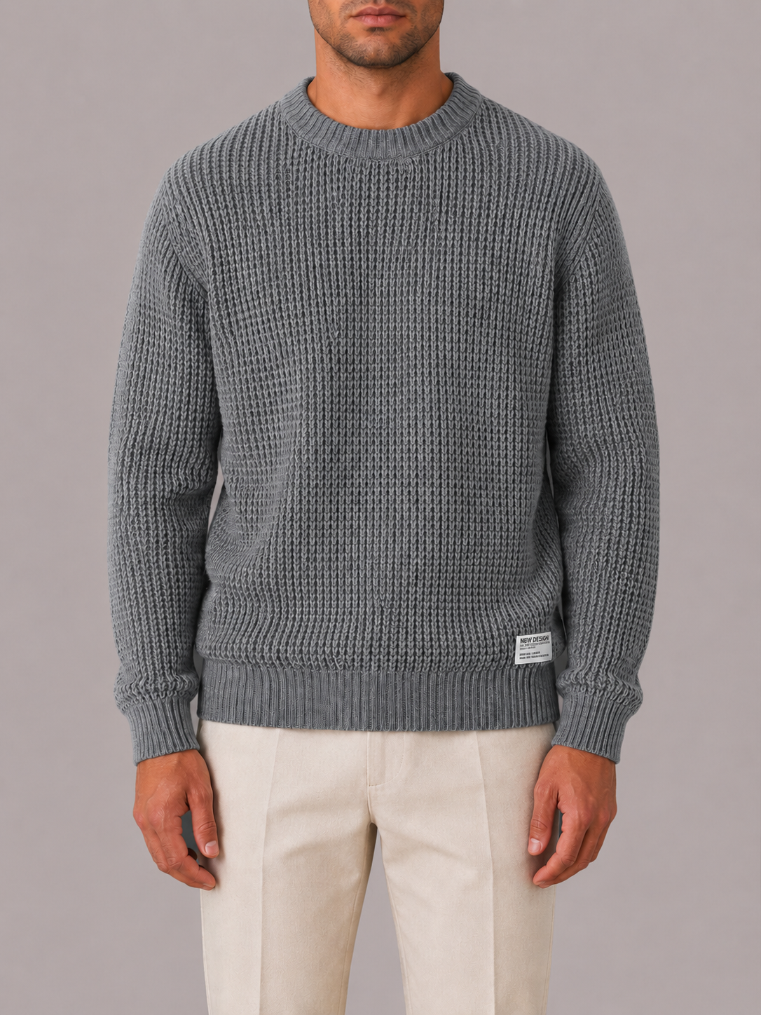 Men's Oversized Waffle Knit Crewneck Jumper for Casual Fit