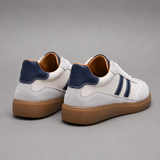 Retro Style Leather Sneakers with Navy Stripe Detail