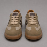 Retro Style Leather Sneakers with Navy Stripe Detail