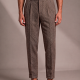 Men's Herringbone Pleated Trousers with a Straight Fit