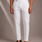 Men's Cotton Trousers with Side Adjuster and Double Button