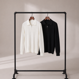 Men's Ribbed Knit Quarter Zip Polo Sweater with Johnny Collar