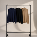 Men's Fine Knit V-Neck Sweater Layered Collar Style