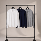 Men's Fine Knit Long Sleeve Polo with Contrast Buttons