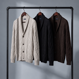 Men's Cable Knit Cardigan with Shawl Collar