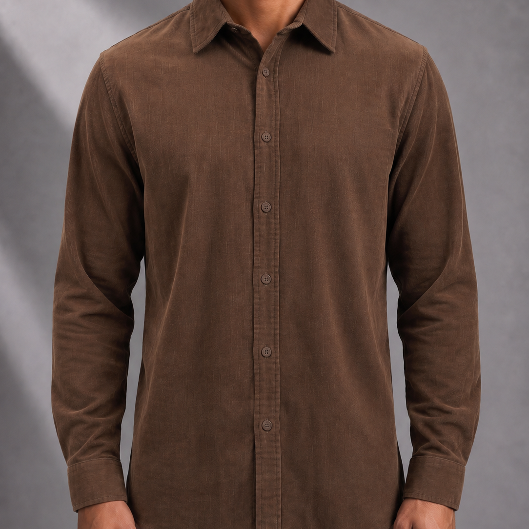 Men's Corduroy Long Sleeve Shirt with Full Button Placket