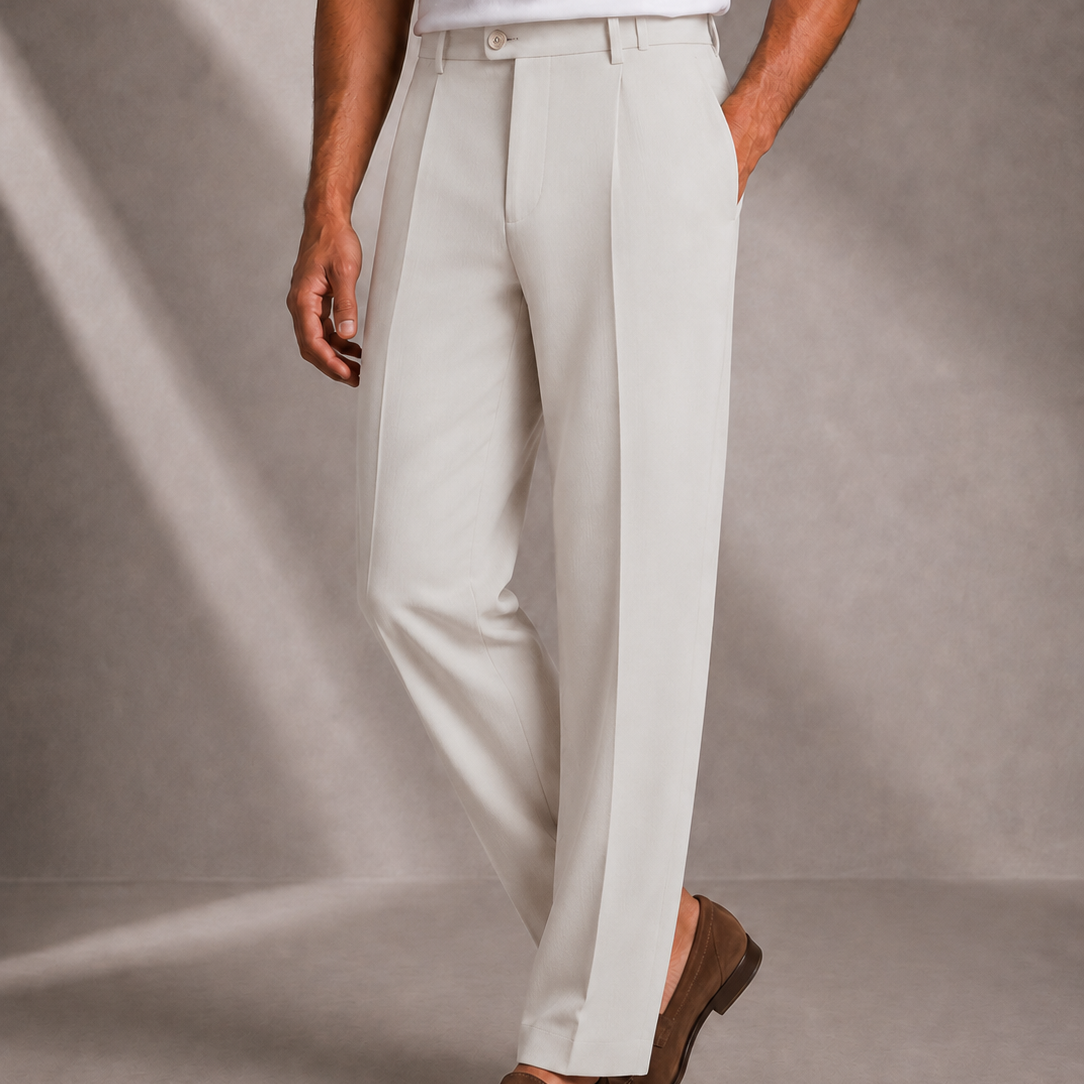 Men's Formal Pleated Trousers with Elasticated Waist