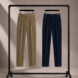 Men's Pleated Corduroy Trousers with Tapered Leg