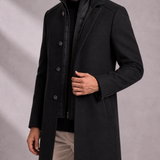 Men's Mid-Length Stand Collar Overcoat with Quilted Lining