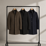 Men's Mid-Length Stand Collar Overcoat with Quilted Lining