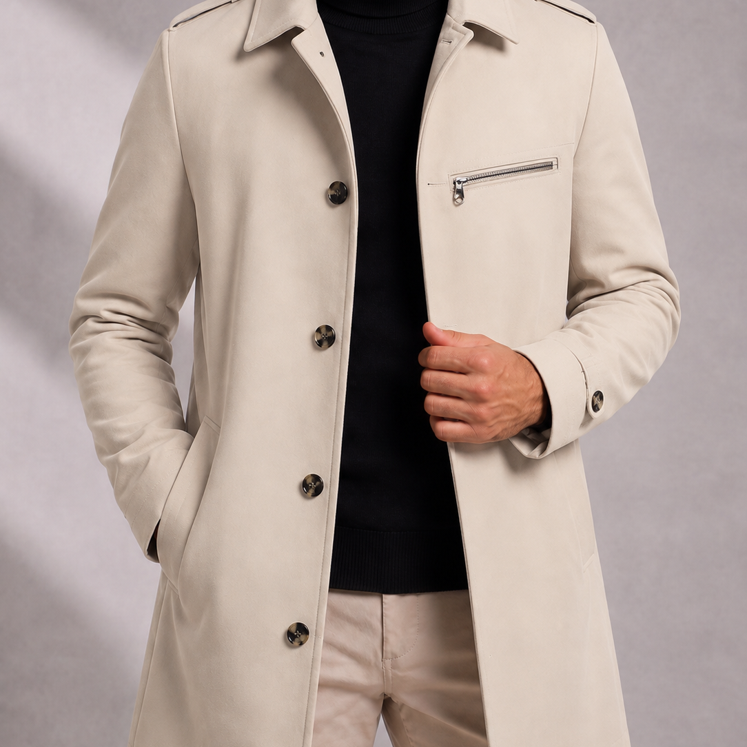 Men's Cotton Trench Coat with Zip Pocket