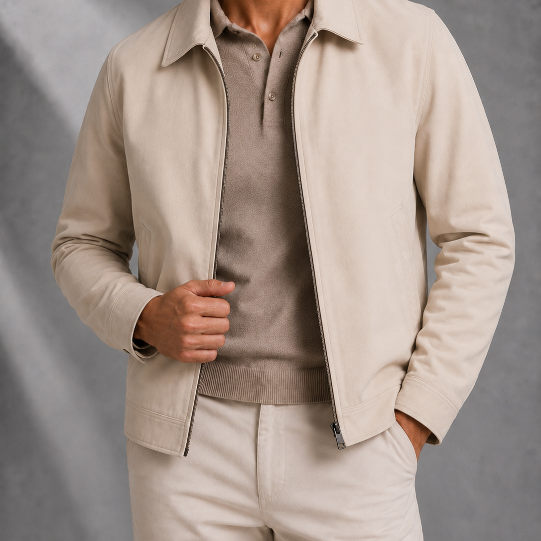 Men's Zip-Front Bomber Jacket with Point Collar