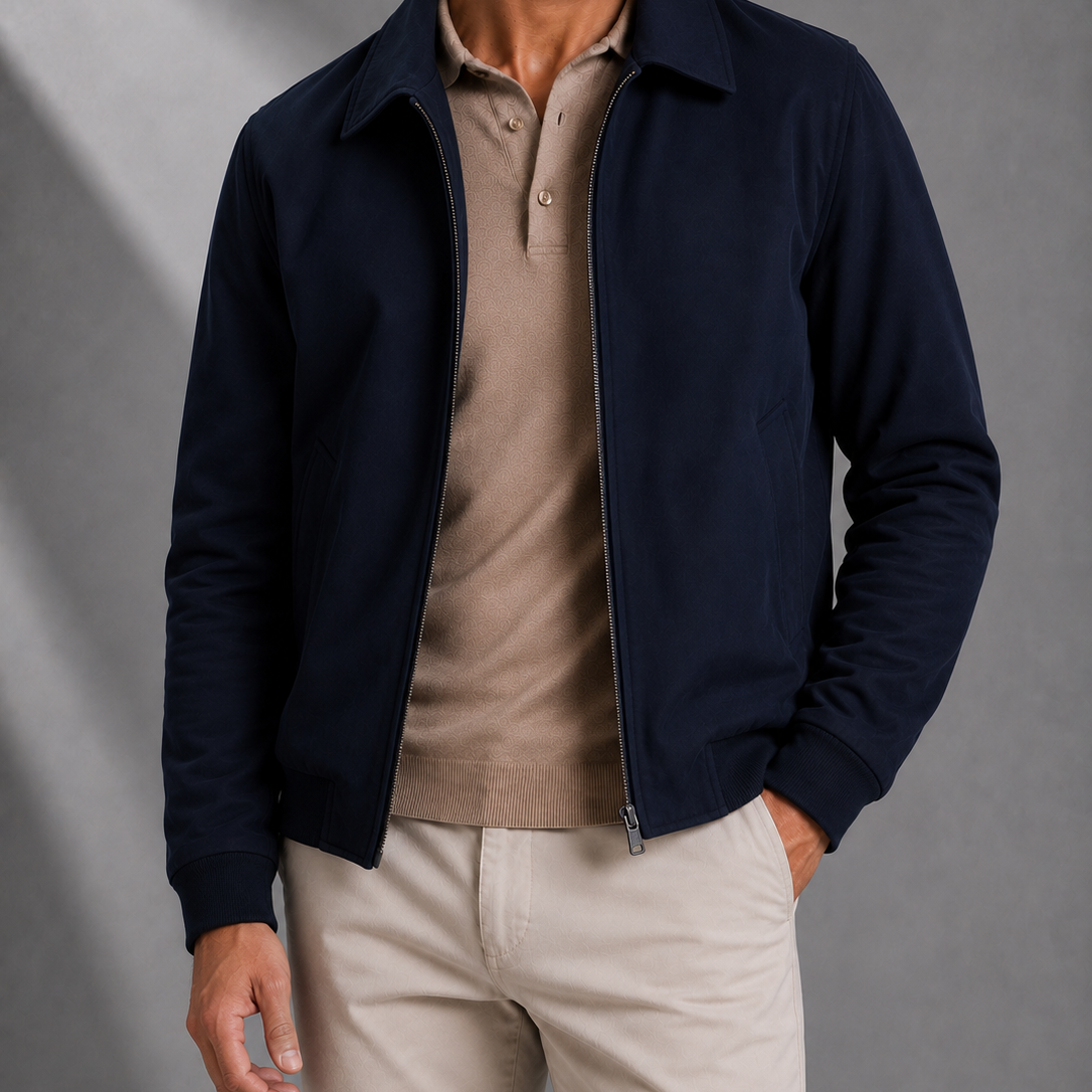 Men's Zip-Front Bomber Jacket with Point Collar