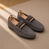Men's Suede Driving Loafers with Striped Web Trim
