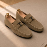 Men's Suede Driving Loafers with Striped Web Trim