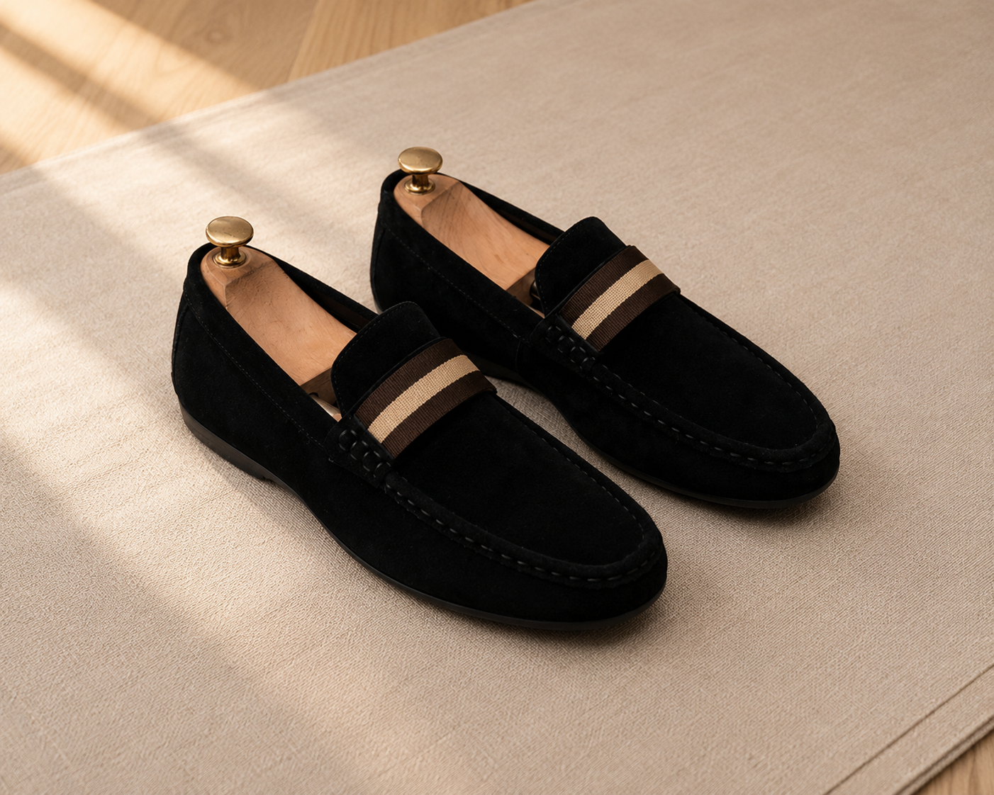 Men's Suede Driving Loafers with Striped Web Trim