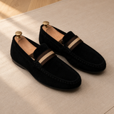 Men's Suede Driving Loafers with Striped Web Trim