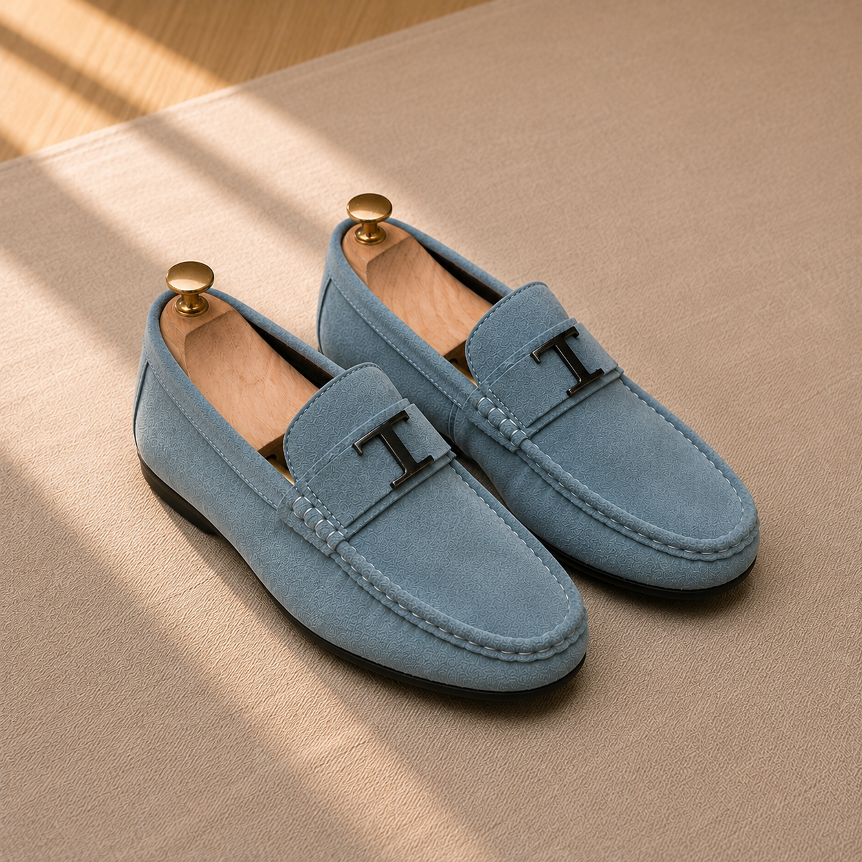 Men's Suede Driving Loafers with Striped Web Trim