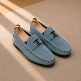 Men's Suede Driving Loafers with Striped Web Trim
