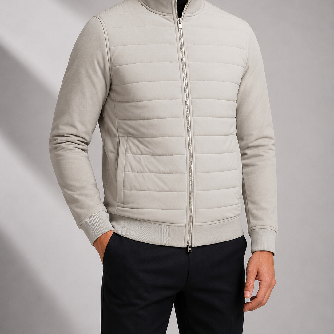 Men's Quilted Panel Full-Zip Jacket with Jersey Sleeves