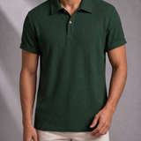 Men's Waffle Knit Polo Shirt with Double Button