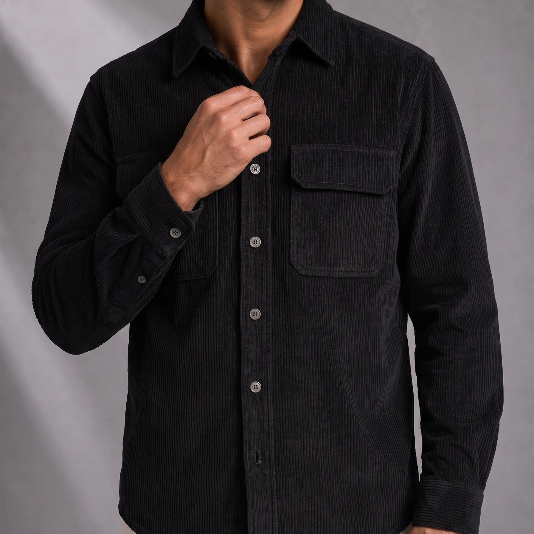 Men's Corduroy Overshirt with Double Chest Pockets