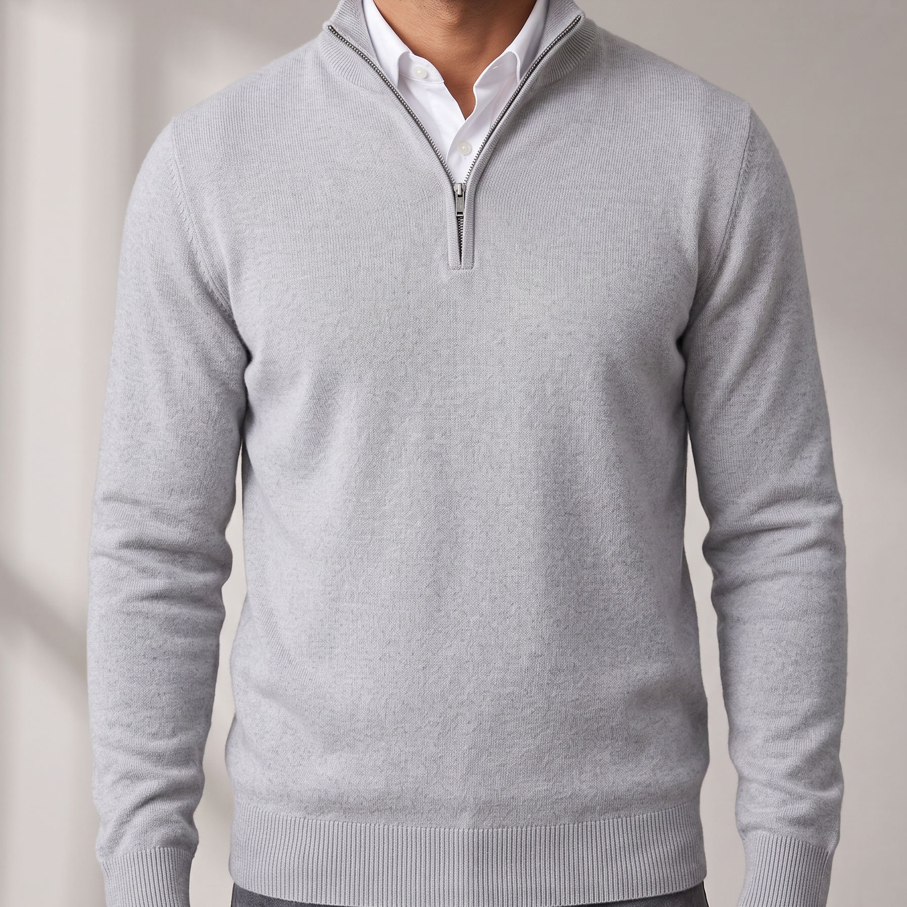 Men's Fine Knit Quarter Zip Sweater with Stand Collar