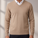 Men's Fine Knit V-Neck Sweater Layered Collar Style