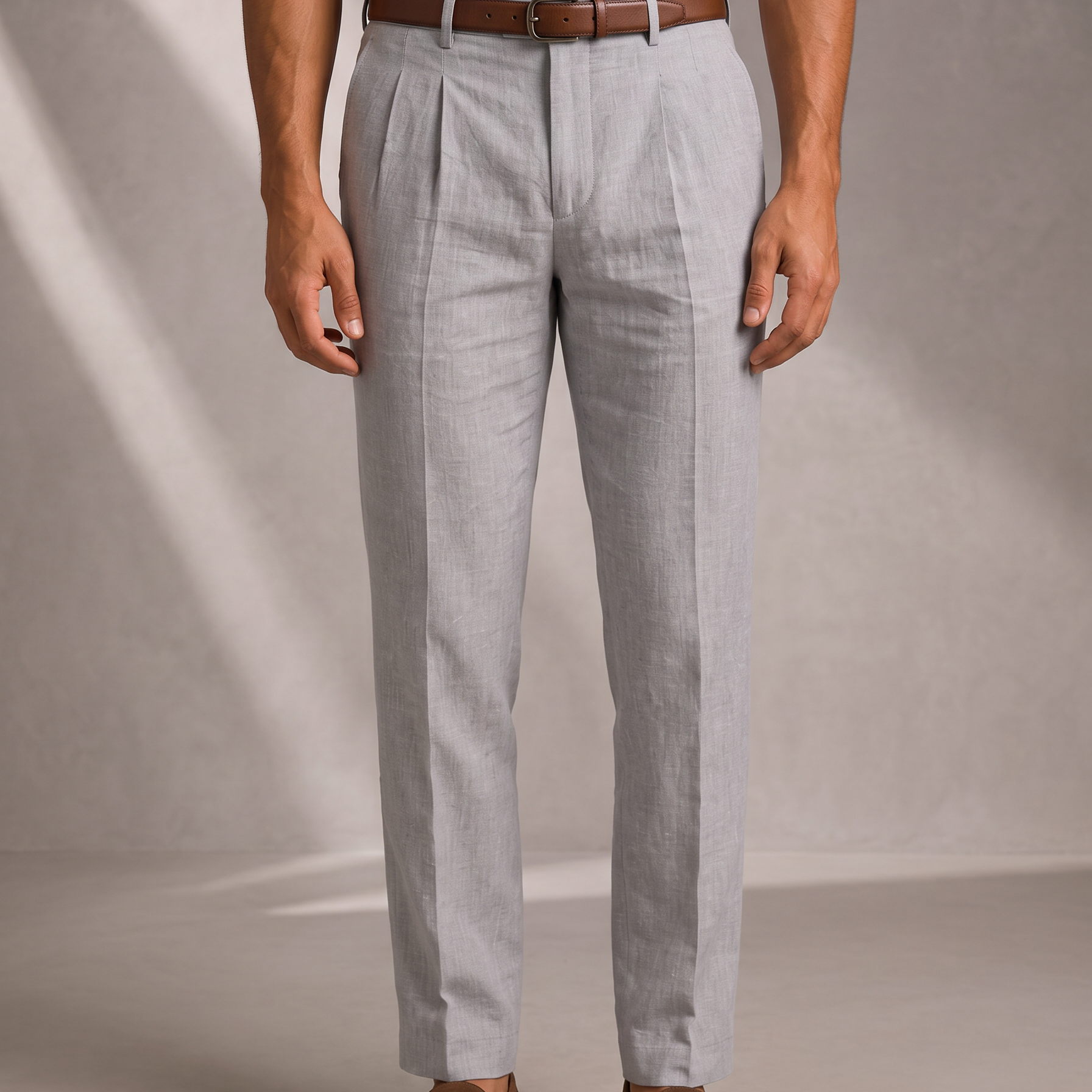 Men's Classic Linen Pleated Trousers from Breathable Fabric