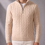 Men's Cable-Knit Quarter-Zip Sweater with a Relaxed Fit
