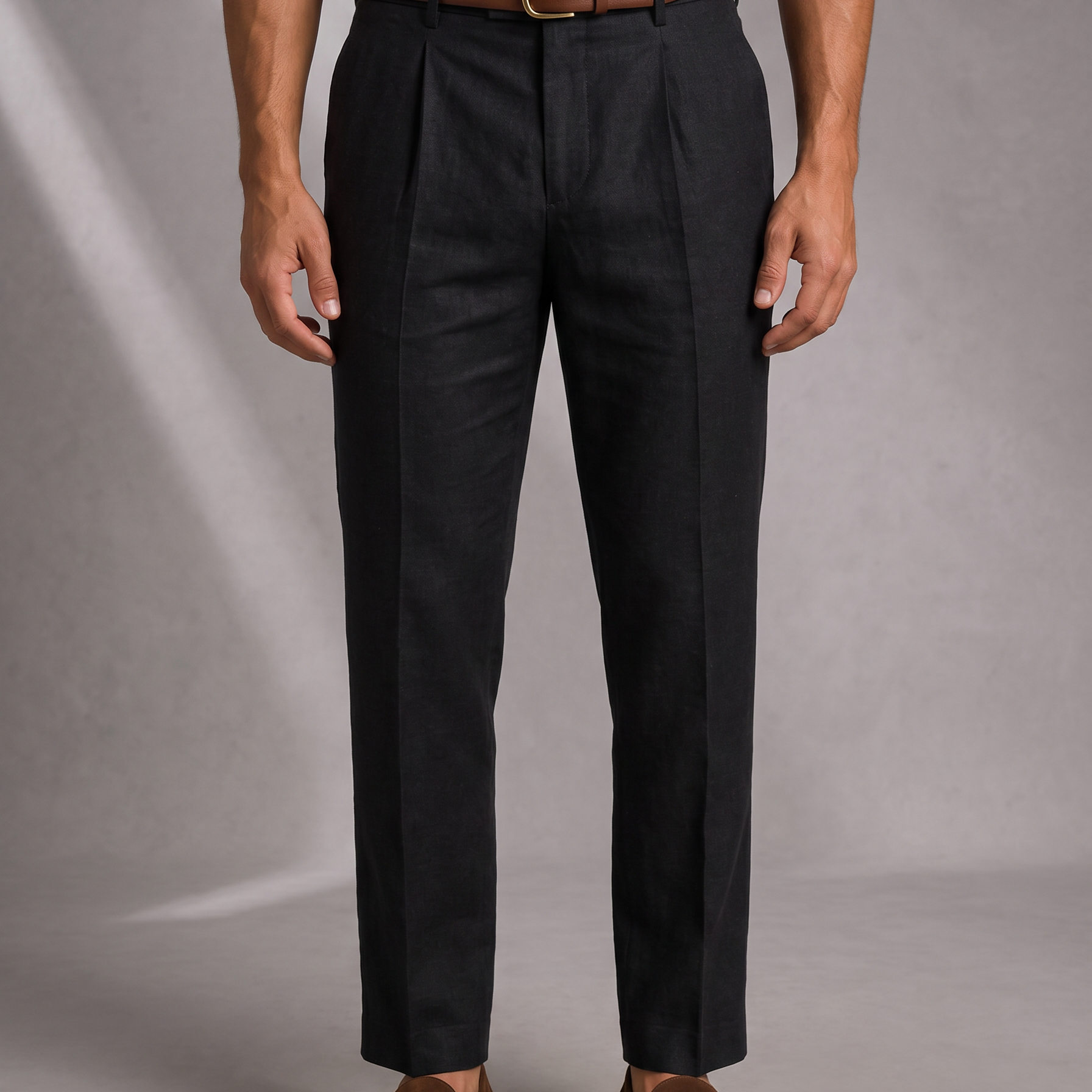 Men's Classic Linen Pleated Trousers from Breathable Fabric