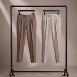 Men's Herringbone Pleated Trousers with a Straight Fit