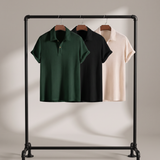 Men's Waffle Knit Polo Shirt with Double Button