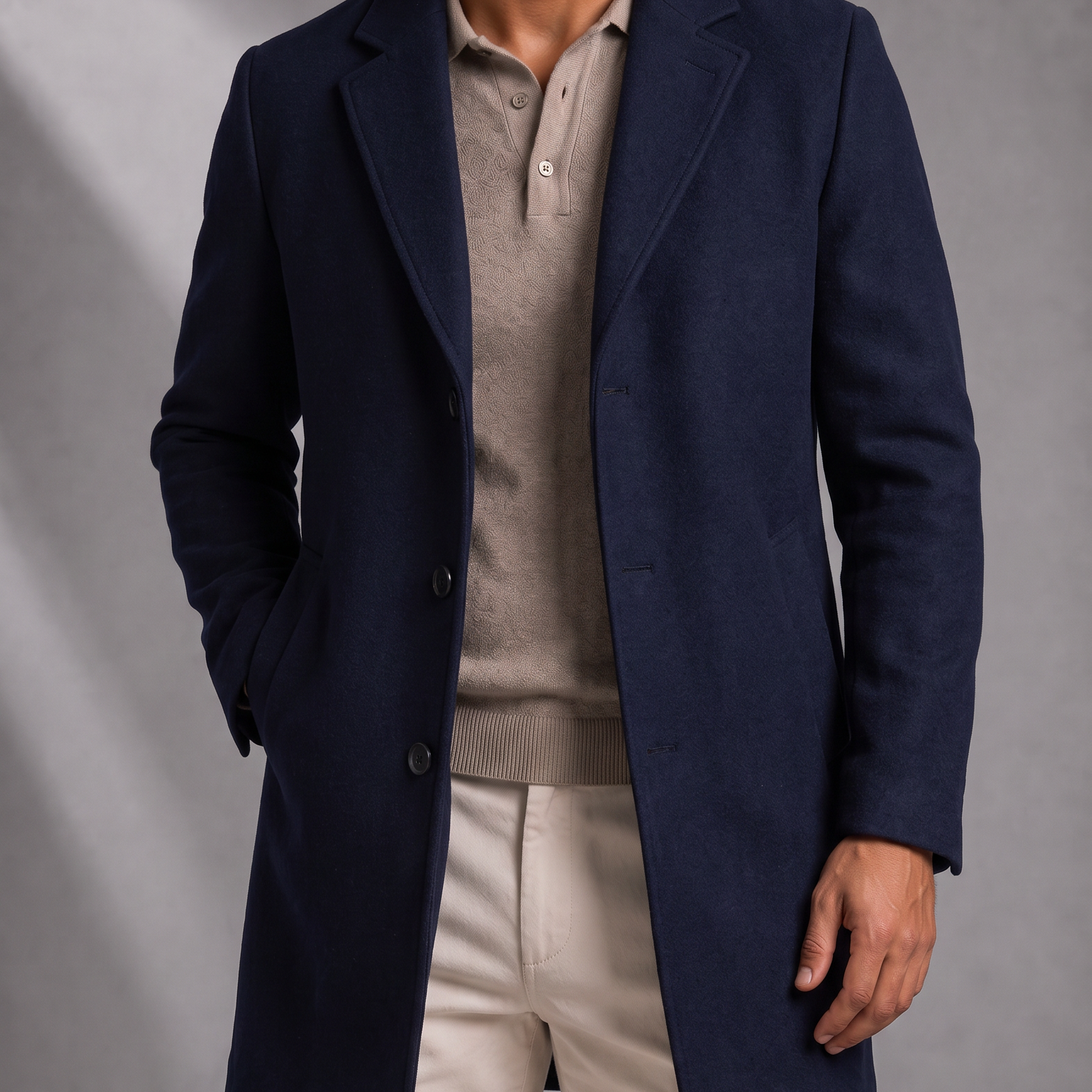 Men's Single Breasted Wool Coat Notch Lapel Design