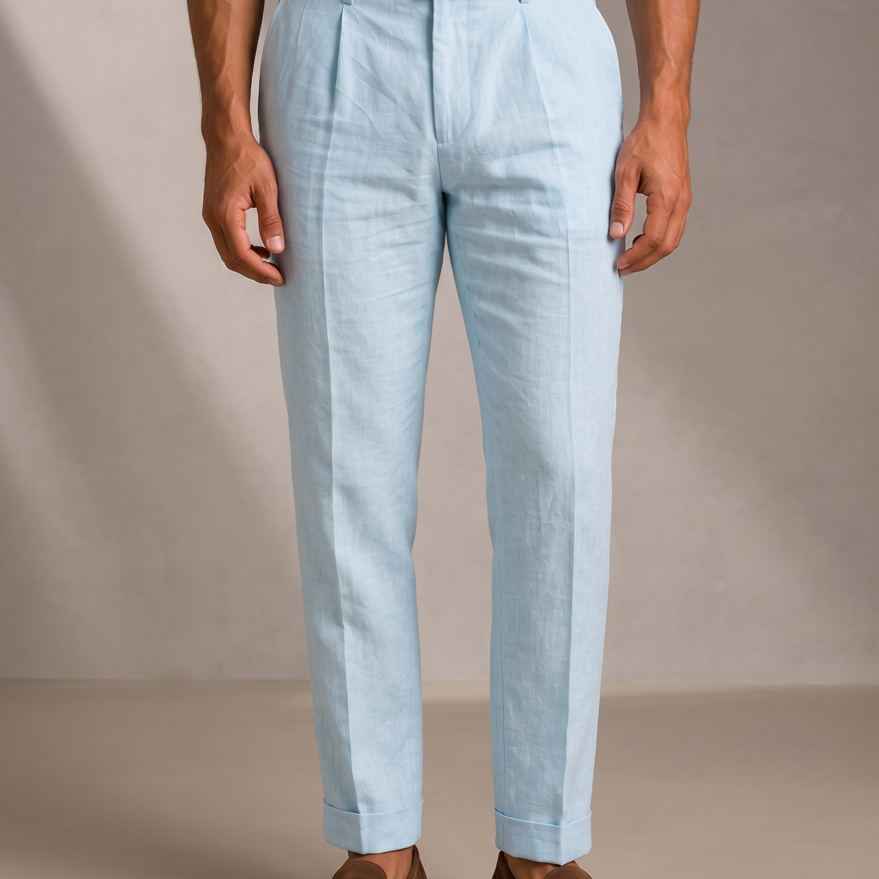 Men's Classic Linen Pleated Trousers from Breathable Fabric