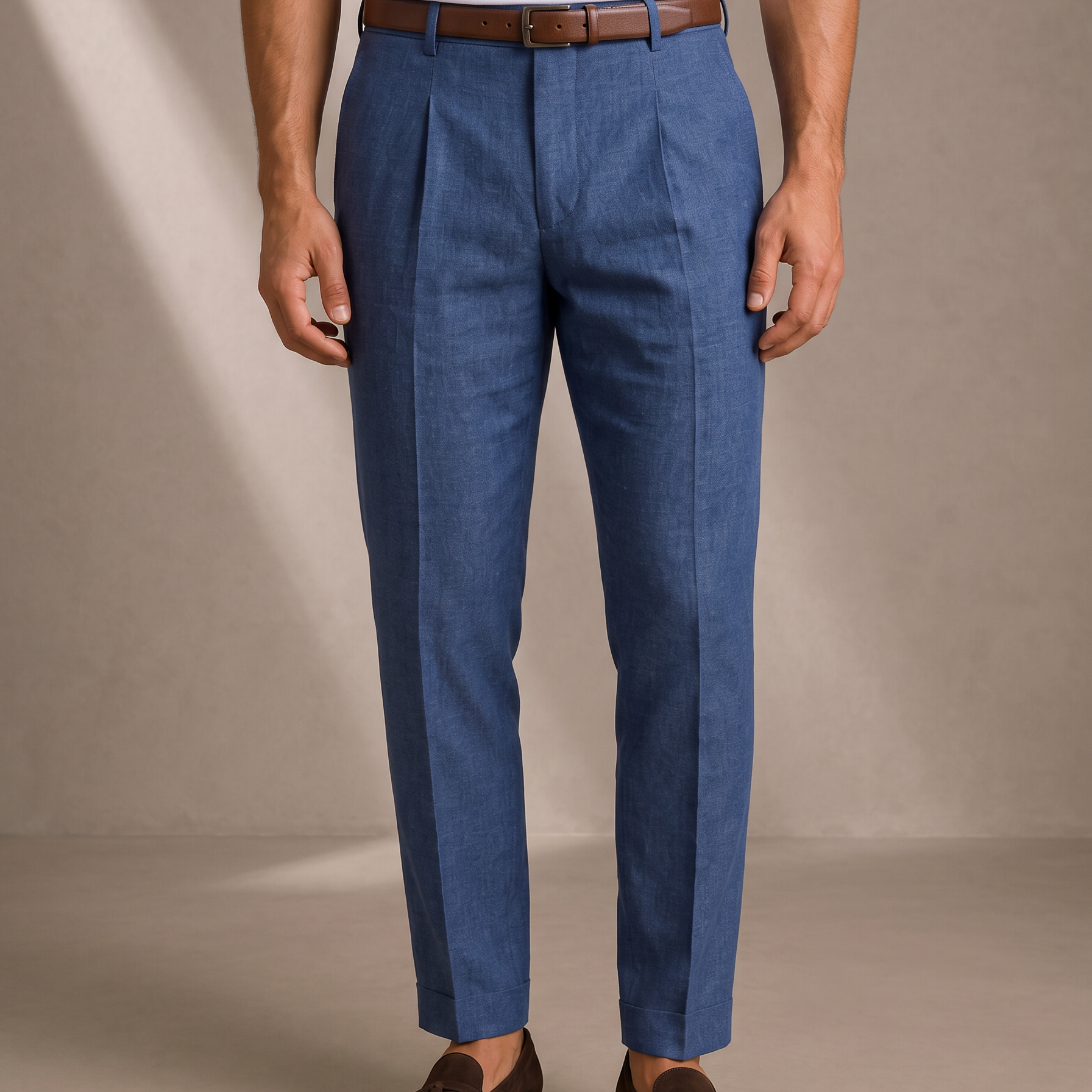 Men's Classic Linen Pleated Trousers from Breathable Fabric