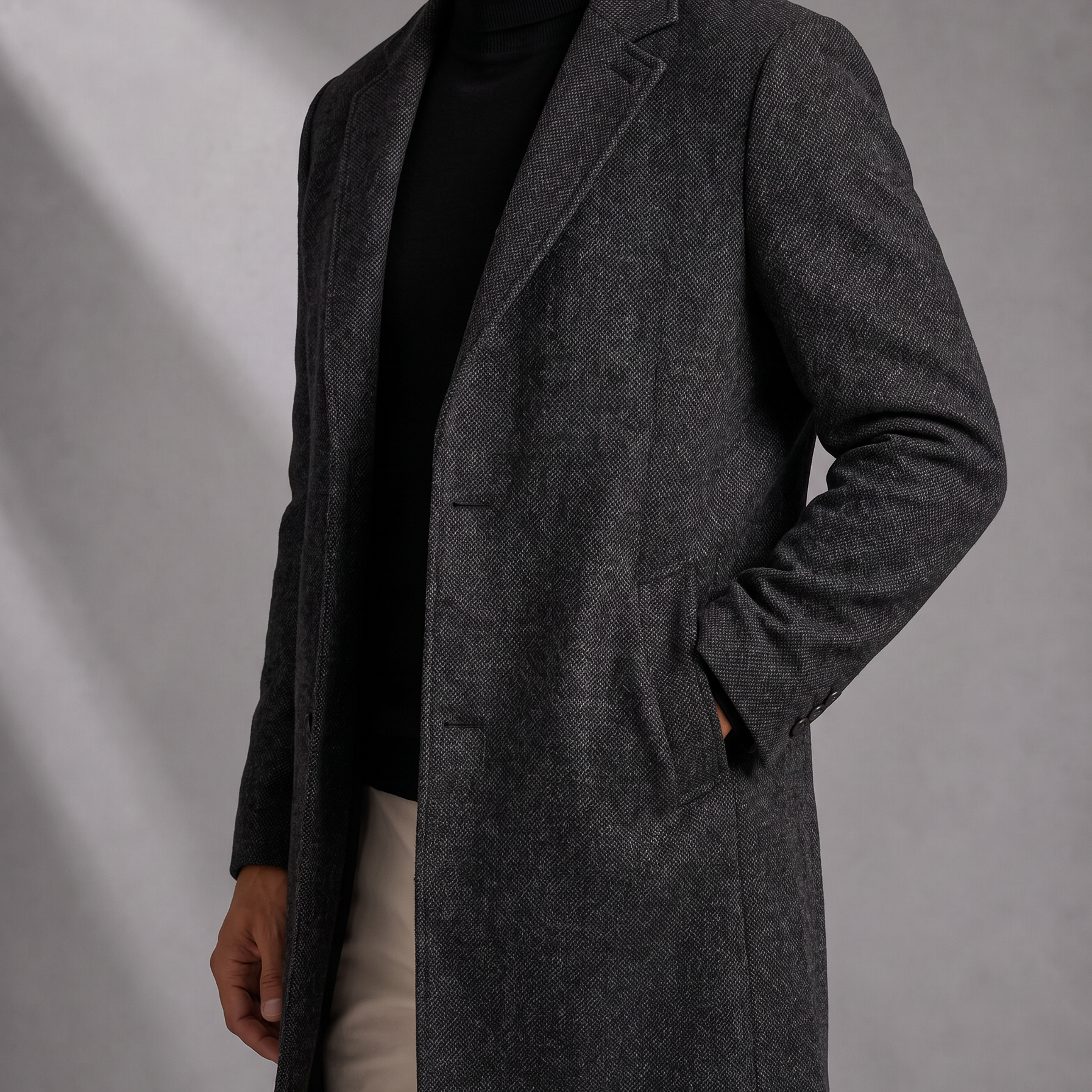 Men's Single Breasted Wool Coat Notch Lapel Design