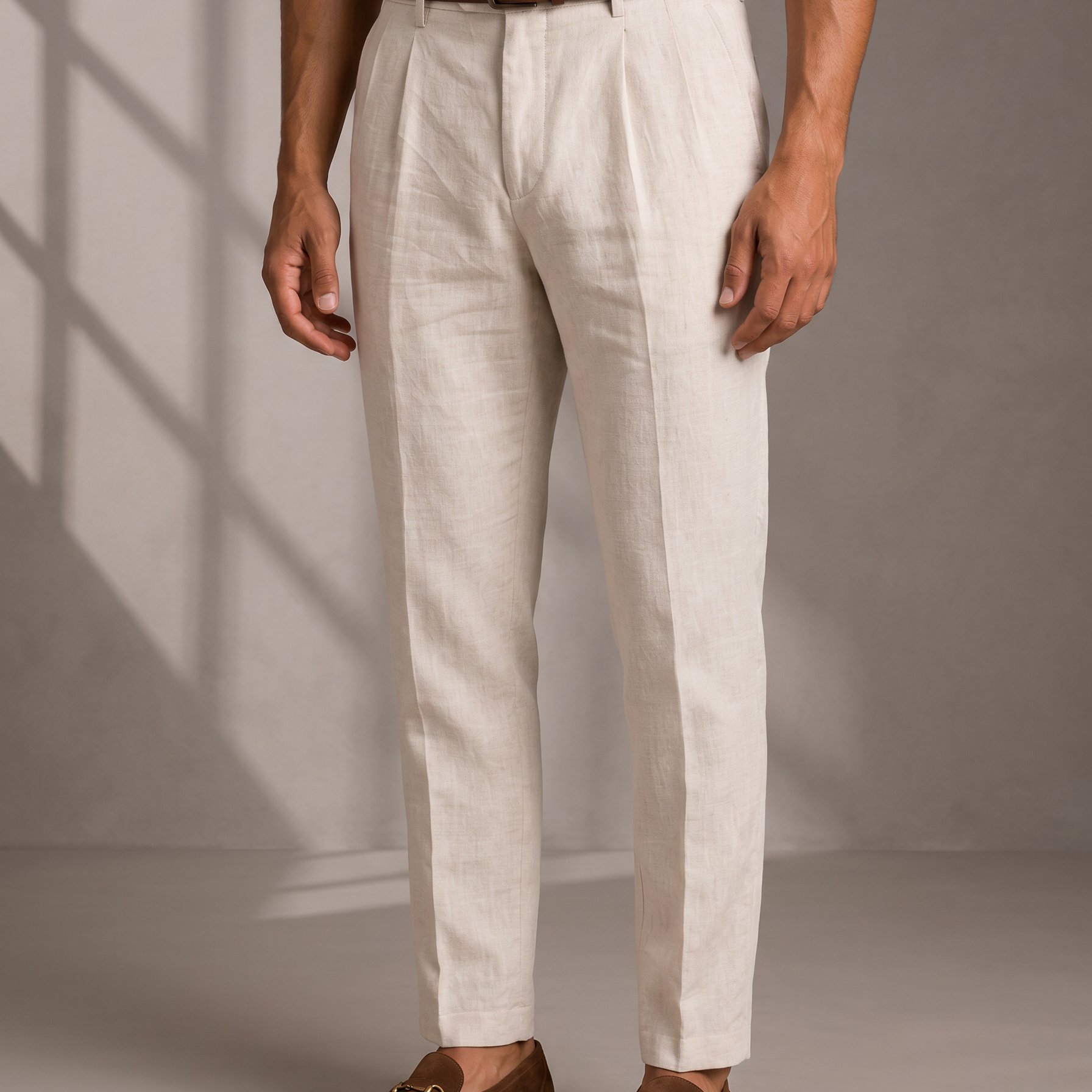 Men's Classic Linen Pleated Trousers from Breathable Fabric