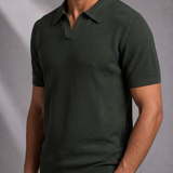Men's Textured Knit Polo Shirt with Open Collar