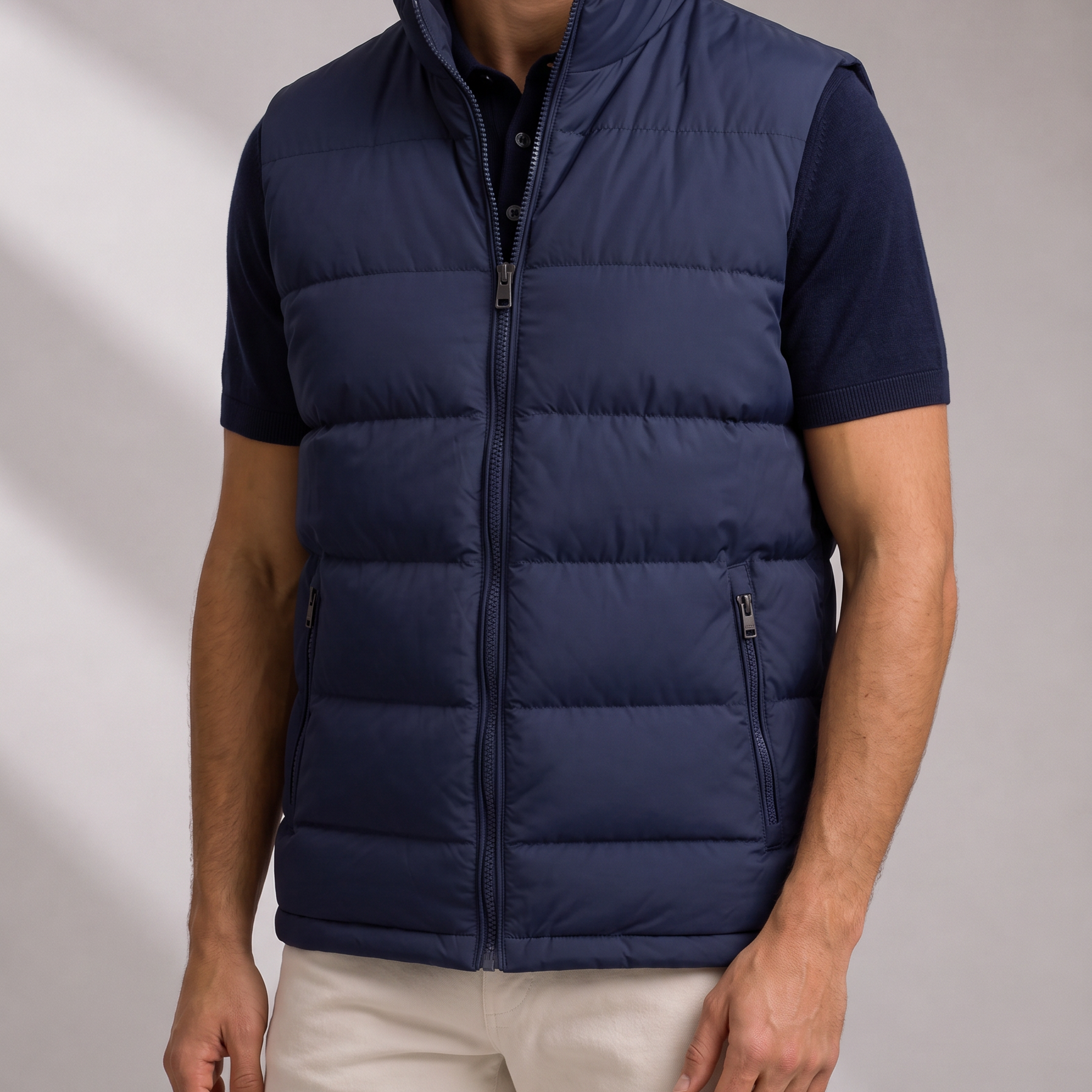 Men's Padded Puffer Gilet with High Collar and Secure Zip Pockets
